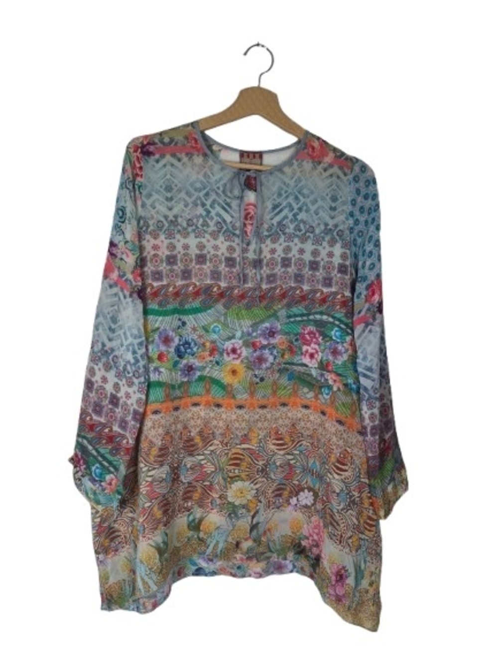 Johnny Was Boho Floral Multi-Color Long Sleeve Tunic Top Size XS